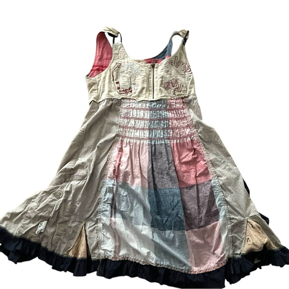 Desigual Dress Medium Patchwork Babydoll Jumper Cottage Crochet Boho Overalls - Picture 12 of 17